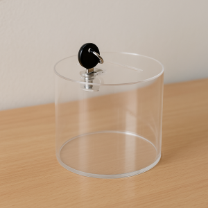 Цилиндрична прозрачна кутия от плексиглас с капак и заключване D150 мм Н150 мм