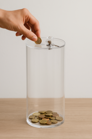 Цилиндрична прозрачна кутия от плексиглас с капак и заключване D150 мм Н150 мм