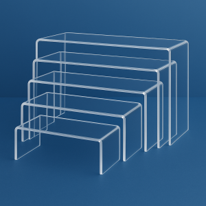 Комплект от 5 прозрачни П-образни стойки от плексиглас – за витрини, продукти, музеи и галерии