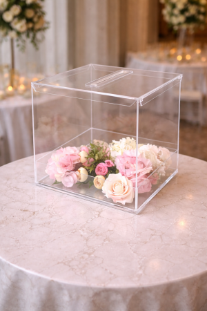 Сватбена кутия за пликове с капак и подиум за декорация